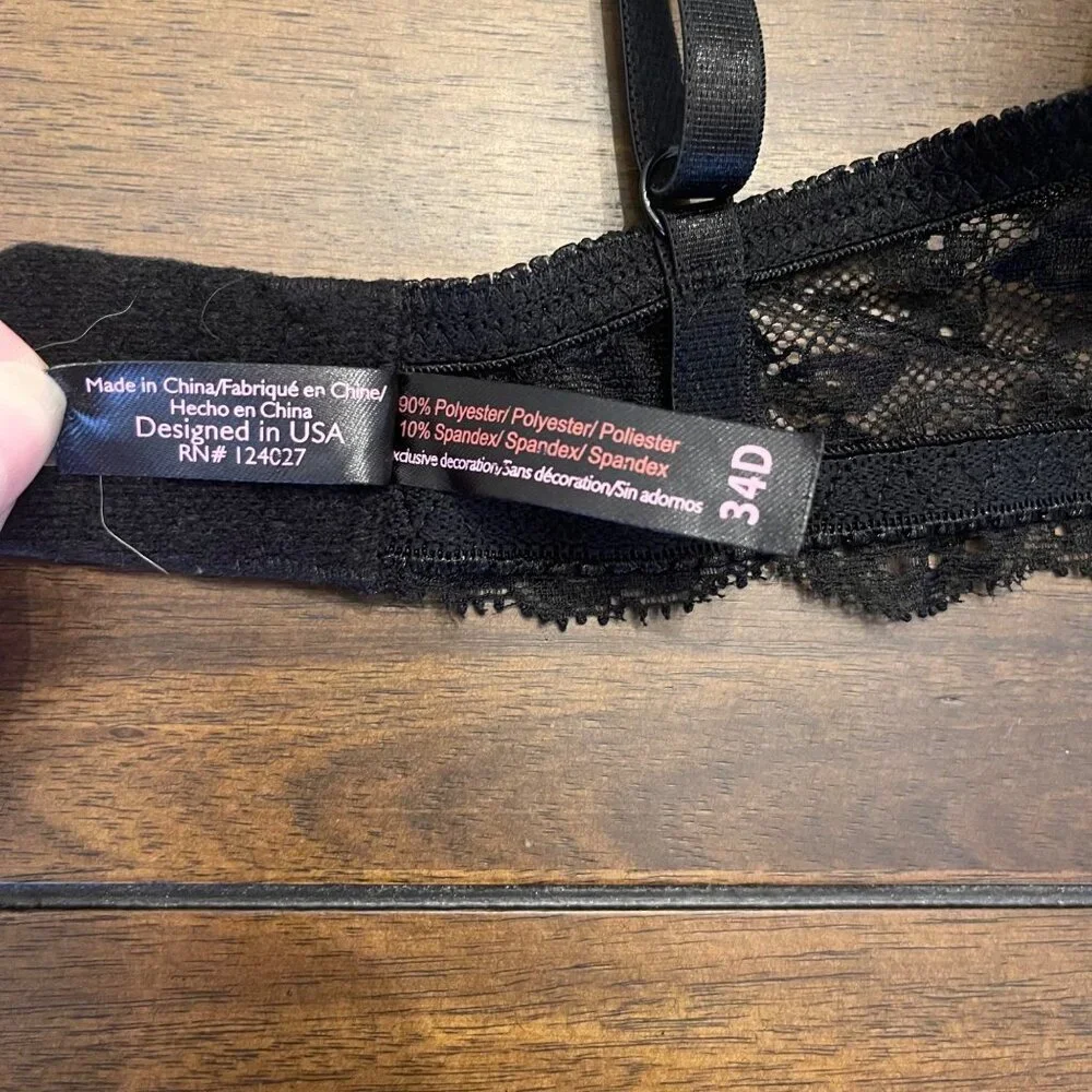 Black Fuchsia Women's Floral Lace Push Up Bra Size 34D